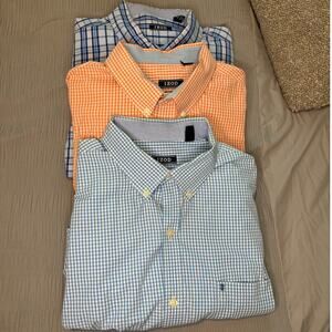 Izod Mens Long Sleeve Orange Blue Print Button Down Dress Casual 3 Shirts XL
